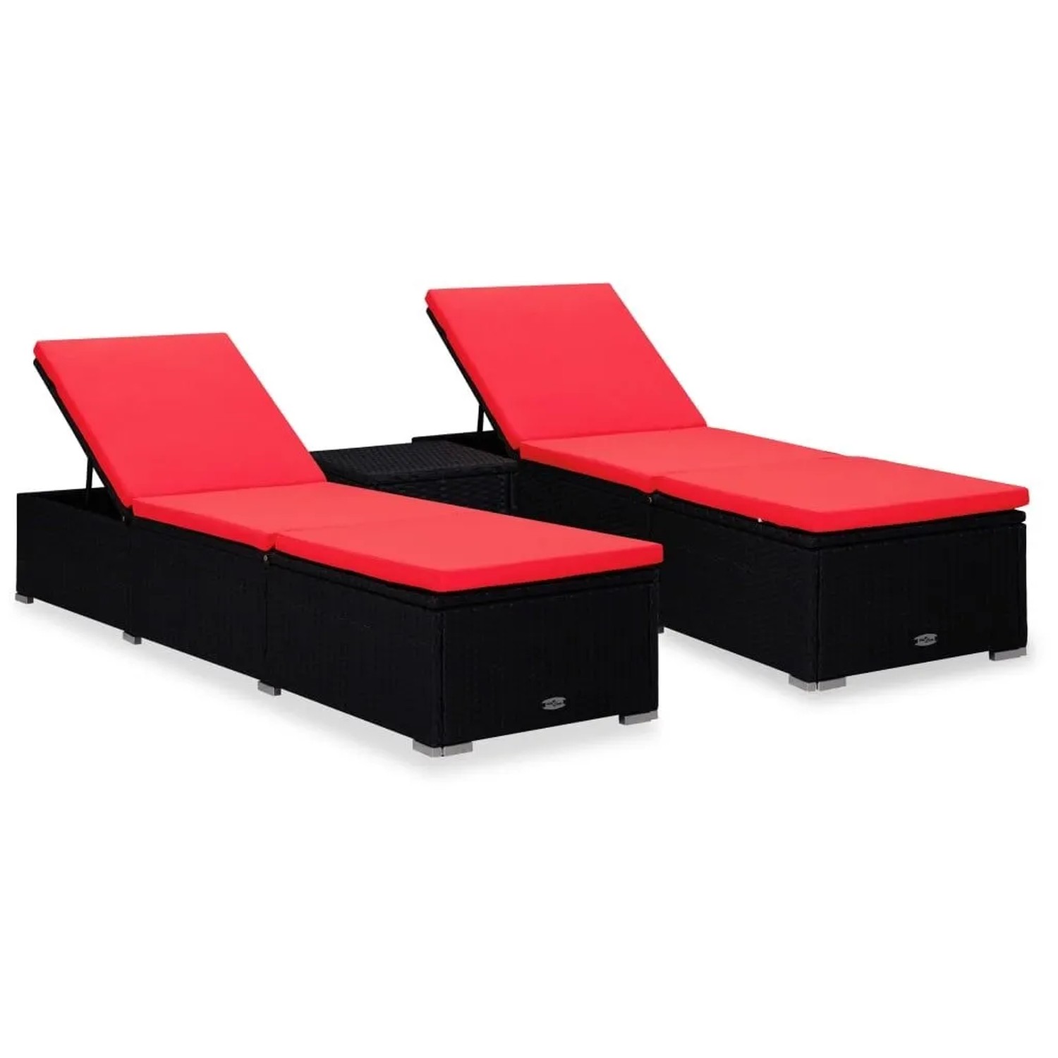 Furnicato 3-tlg Garten-sonnenliegen Set Mit Teetisch Pe-rattan 195x60x31 Cm & 40x40x40 Cm Schwarz