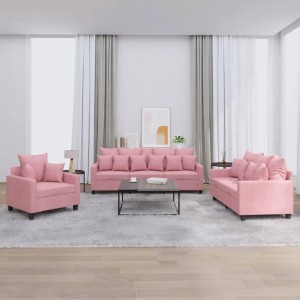 vidaXL 3-Tlg Sofagarnitur mit Kissen Rosa Samt 3201683