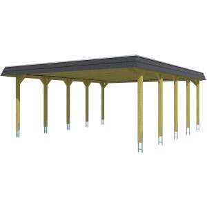 Skan Holz Doppelcarport Spreewald mit EPDM-Dach und schwarzer Blende in Nussbaum.