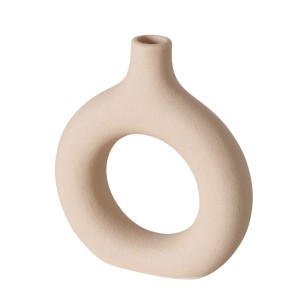Beige Boltze Home Vase Lanyo mit Loch, 12cm, aus Steingut.