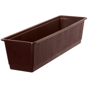 Brauner Geli Blumenkasten Standard, ca. 60 cm, mit Holzstruktur.