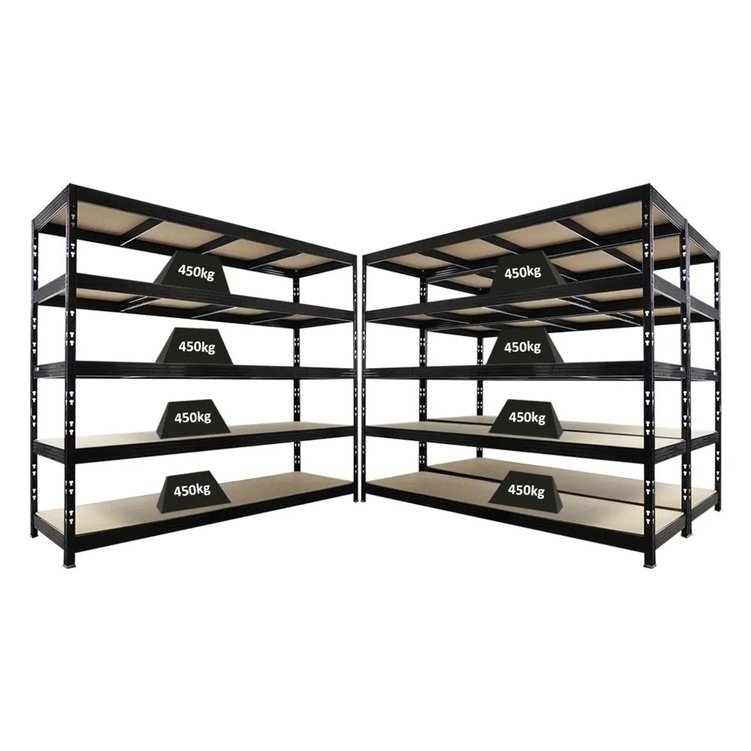 PROREGAL Mega Deal 3x Profi Schwerlastregal Rhino HxBxT 200x240x70cm 5 Spanplatten-Ebenen 8mm Fachlast 450kg Schwarz_9