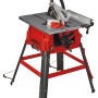 Einhell Tischkreissäge TC-TS 2025/3 Eco: Rote Tischkreissäge mit Untergestell und Absaugvorrichtung.