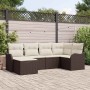 Braunes 6-teiliges vidaXL Garten-Sofa-Set aus Poly Rattan mit Kissen.