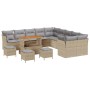 Beiges 14-tlg. vidaXL Garten-Sofa-Set aus Poly Rattan mit Tisch und Hockern.