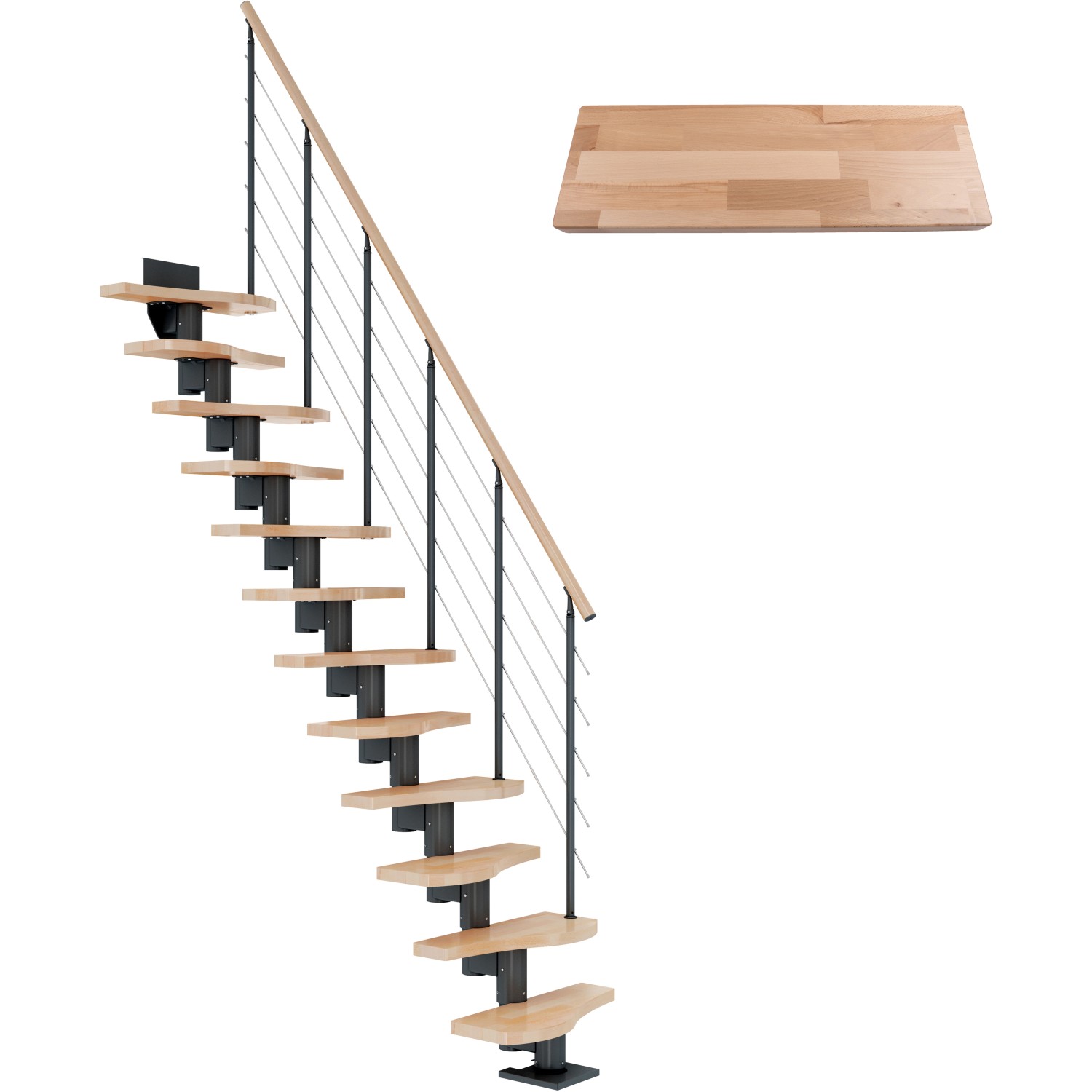 Dolle Mittelholmtreppe Basel Buche Anthrazit GH bis 299 cm Variabel 64 cm FSC