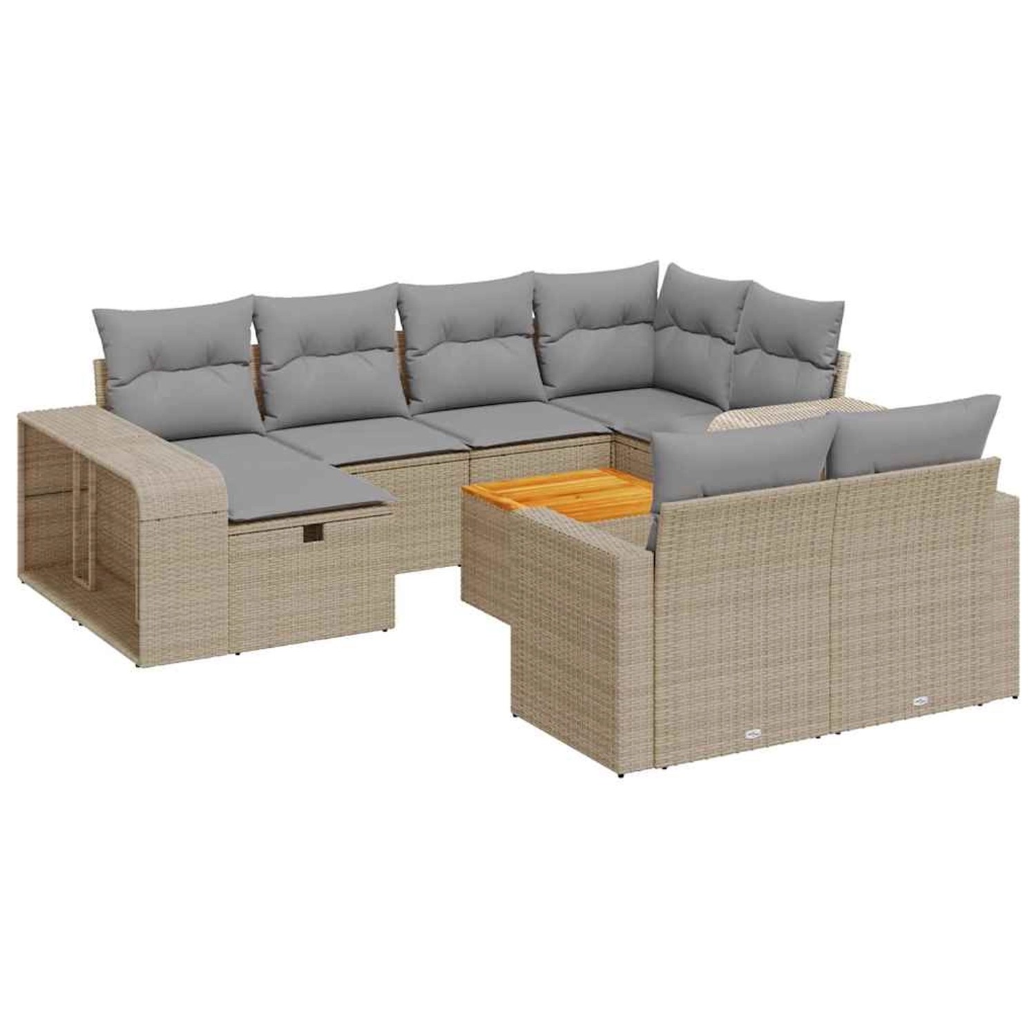 vidaXL 11-Tlg Garten-Sofagarnitur mit Kissen Beige Poly Rattan 3326083