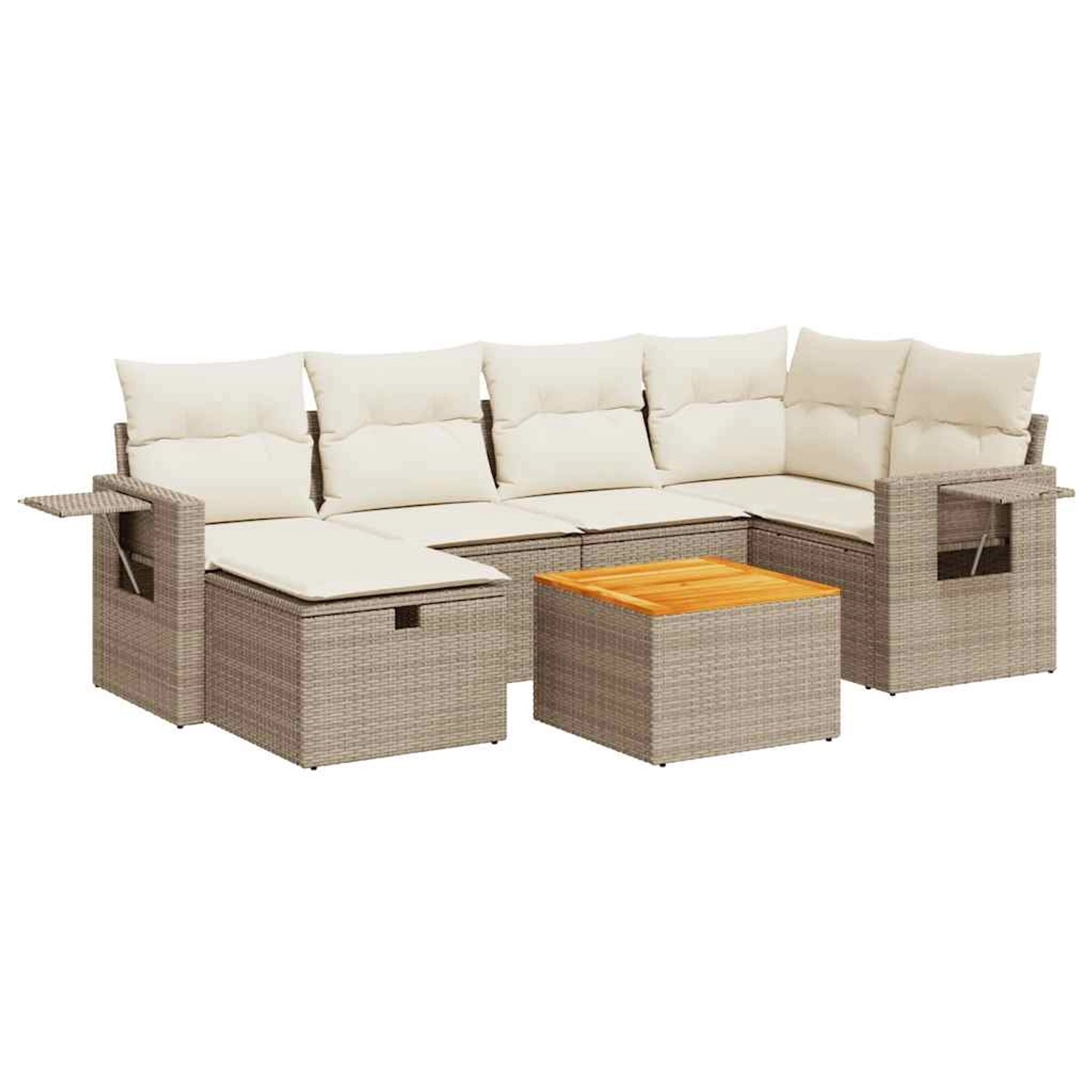 vidaXL 7-Tlg Garten-Sofagarnitur mit Kissen Beige Poly Rattan 3325817 günstig online kaufen