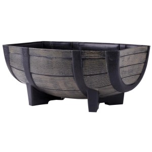 PROREGAL Blumentopf in Fass-Optik, Holz-Effekt, 41x29x19cm, ideal für Garten und Balkon.