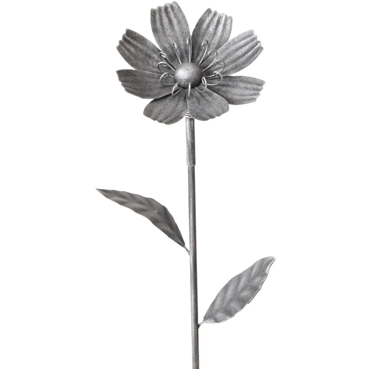 Silberner Boltze Gartenstab Garden Prato mit Blumenmotiv, 115cm, aus Eisen für die Gartendekoration.