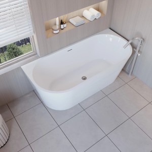 Freistehende, ovale AICA Badewanne, 170x80 cm, aus weißem Acryl mit Armatur.