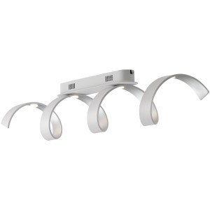 Moderne LED-Deckenleuchte Helix in Weiß-Silber mit geschwungenem Design für Wohnräume.