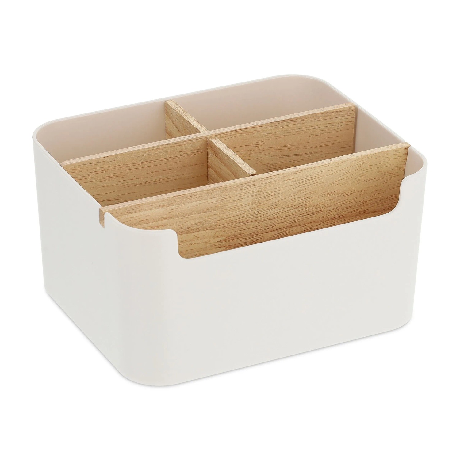 Relaxdays Schreibtisch Organizer Holz Weiß mit 5 Fächern 9,5 cm x 18 cm x 15 cm 310 g