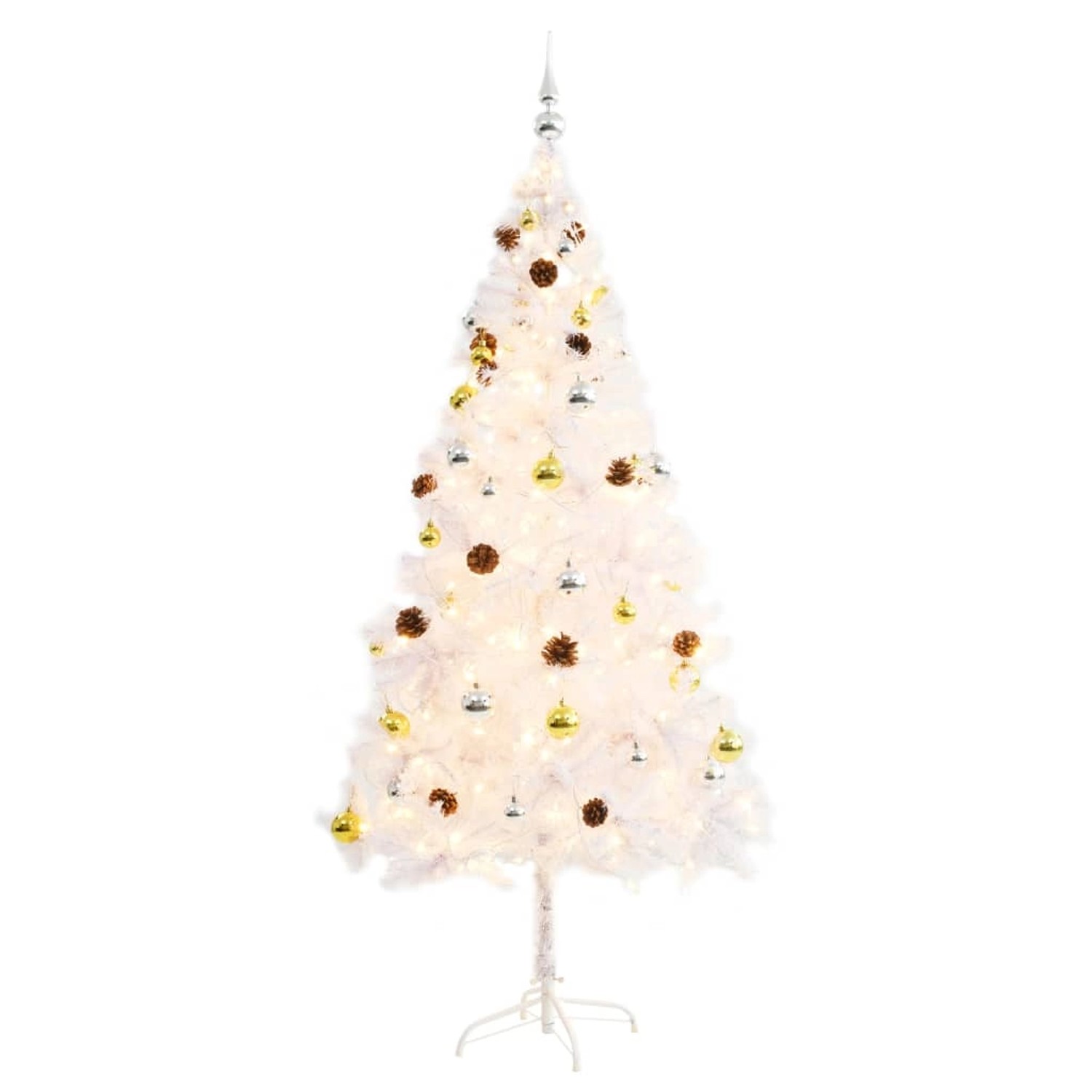 vidaXL Künstlicher Weihnachtsbaum mit Kugeln und LEDs Weiß 180 cm