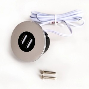 kalb Einbau USB Hub, 12V, silbergrau, mit zwei USB-Ports, Kabel und Schrauben.