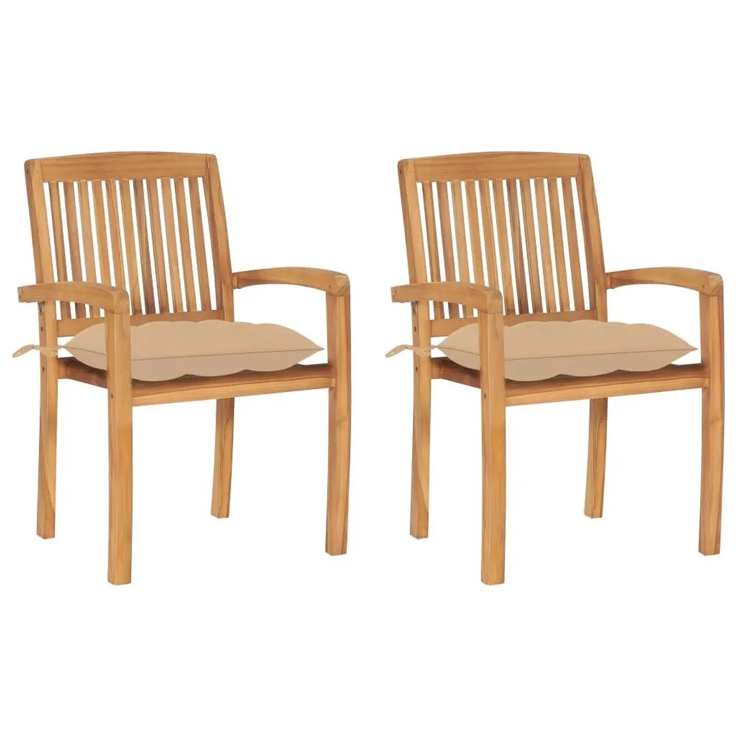 vidaXL Gartenstühle 2 Stk mit Beige Kissen Massivholz Teak 3063270