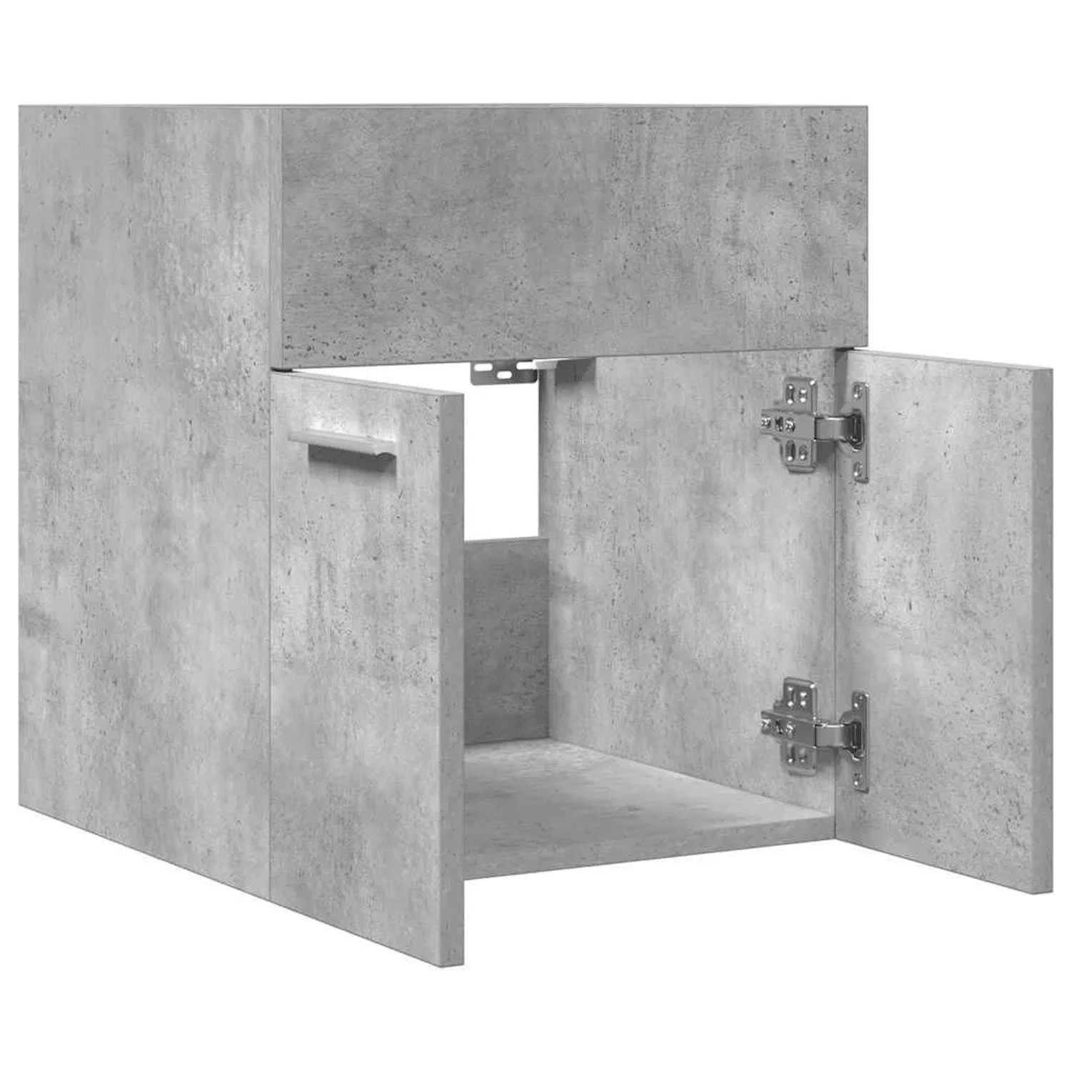 Betongrauer vidaXL Waschbeckenschrank aus Holzwerkstoff, 41x38,5x46 cm, mit offener Tür und Stauraum.