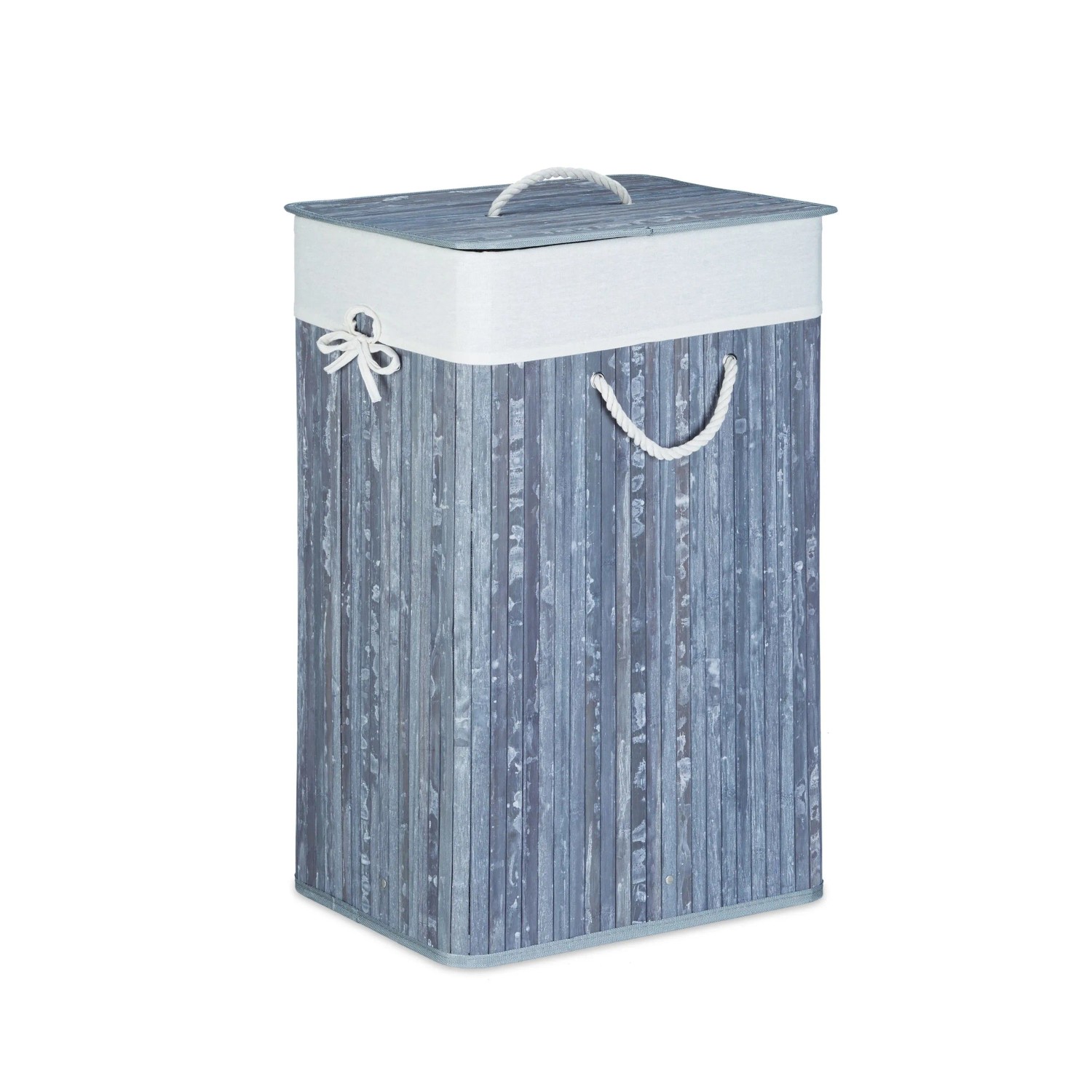 Relaxdays Wäschekorb Bambus Grau Faltbar mit Deckel 65,5 cm x 43,5 cm x 33,5 cm 2 kg