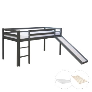 Homestyle4u Kinderbett 90x200 mit Lattenrost Matratze und Rutsche in Grau 2259