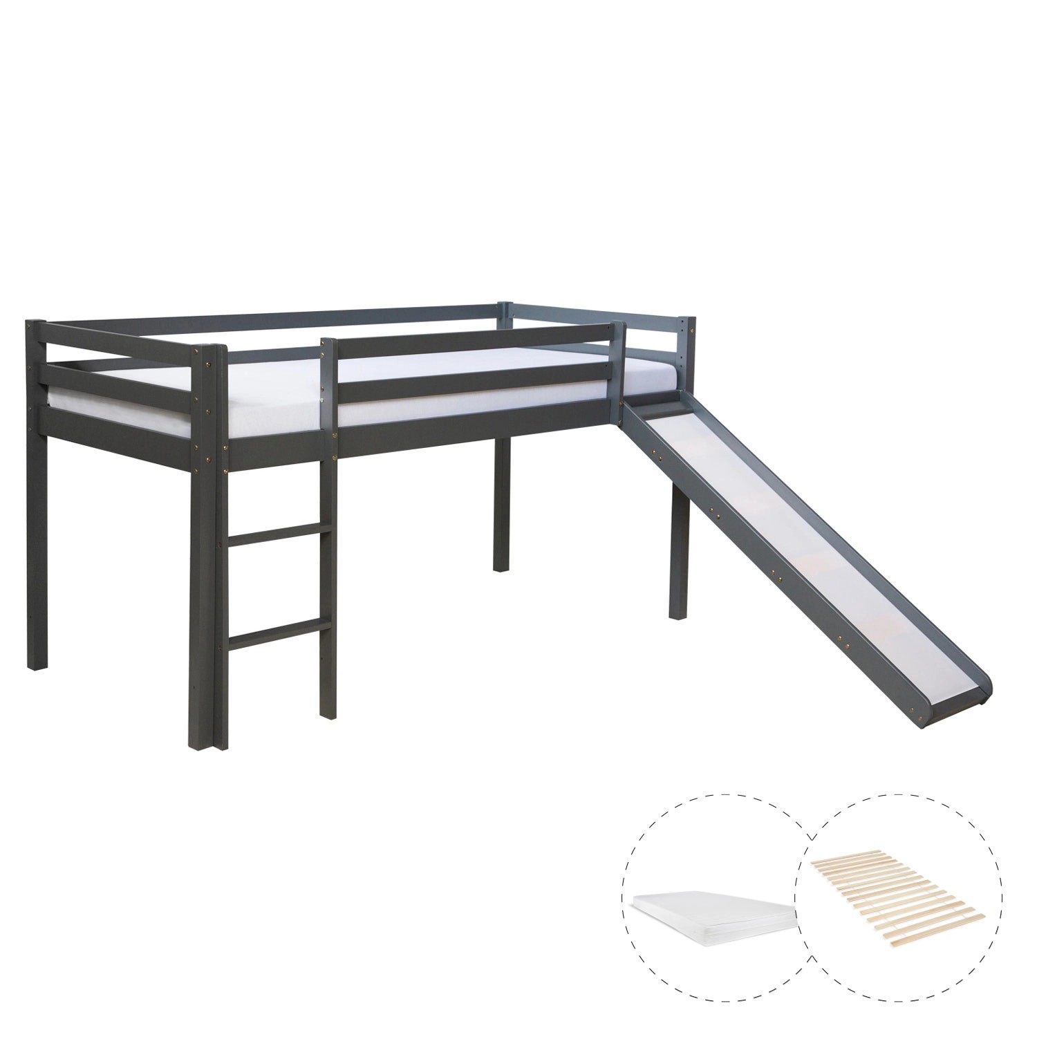 Homestyle4u Kinderbett 90x200 mit Lattenrost Matratze und Rutsche in Grau 2 günstig online kaufen