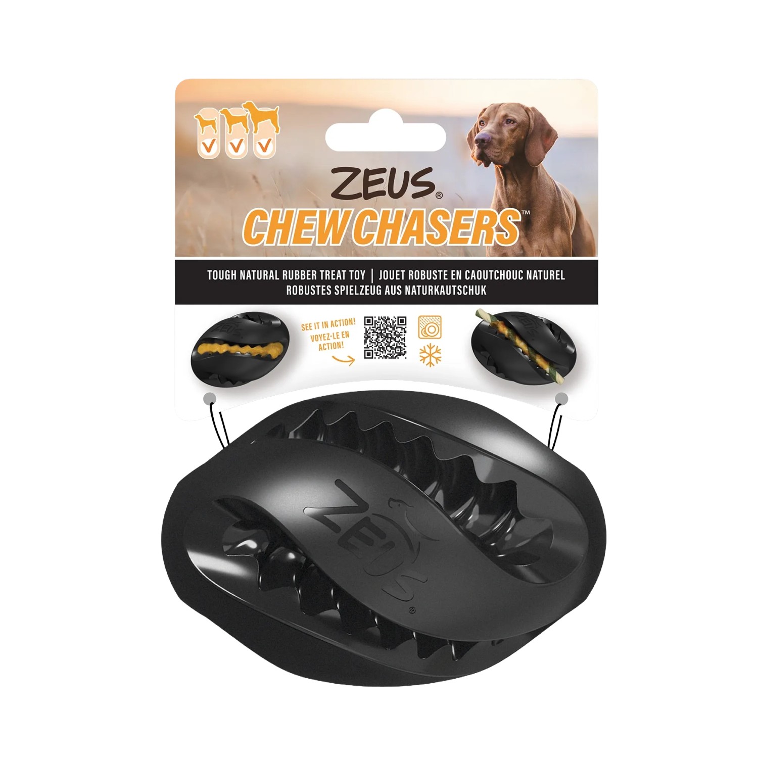 Zeus Hundespielzeug ChewChasers Treat Rugby Ball 12,5 cm Schwarz
