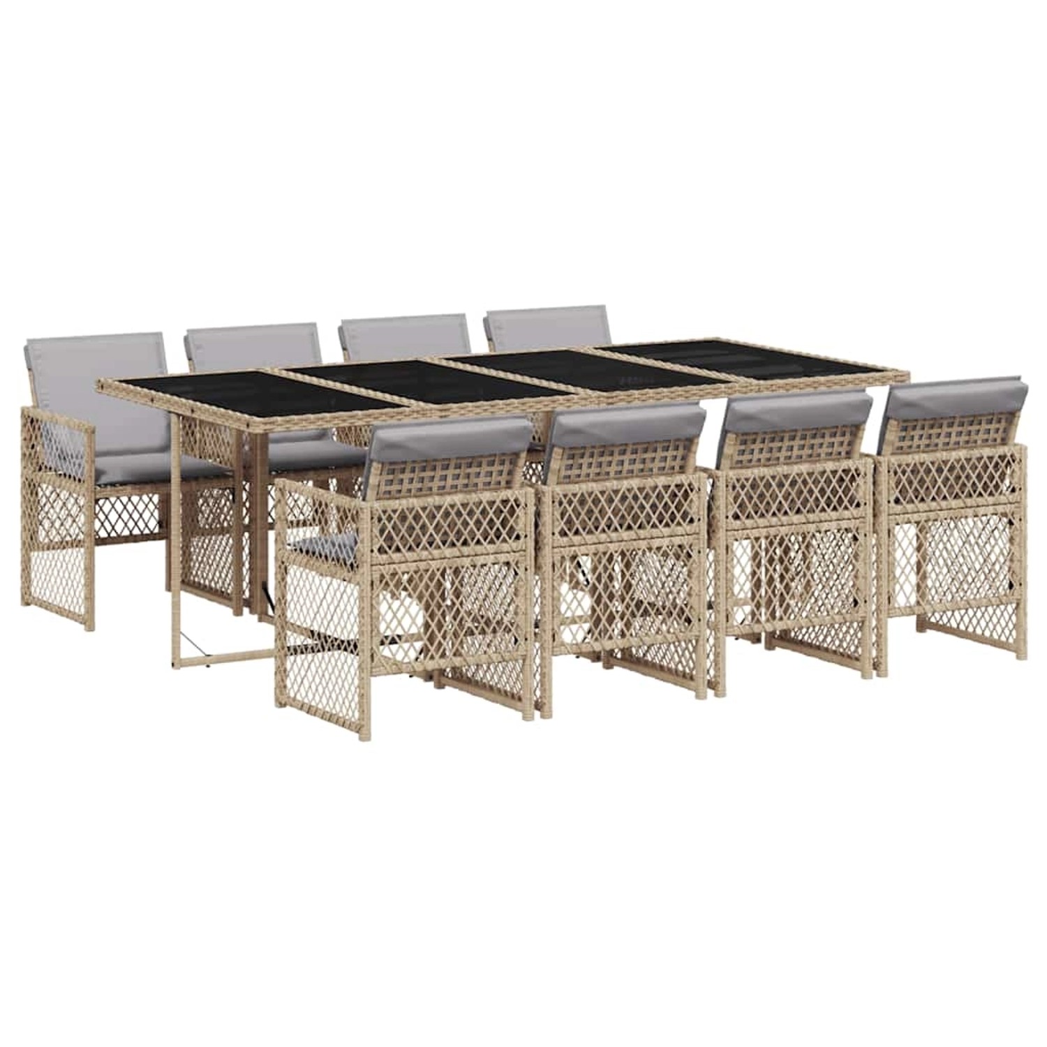 vidaXL 9-Tlg Garten-Essgruppe mit Kissen Beige Poly Rattan 3210744 günstig online kaufen