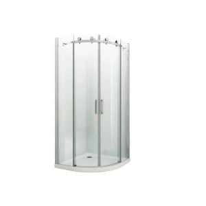 Viertelkreis Duschkabine BARARO mit 8mm ESG Sicherheitsglas, Schiebetür, Aluminiumprofilen und weißer Basis.