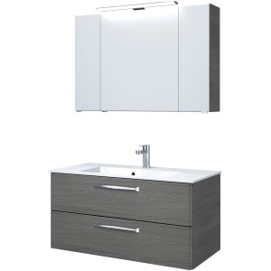 Pelipal Badmöbel-Set Trentino, 107 cm, Graphit: Waschtisch mit Unterschrank und Spiegelschrank mit LED-Beleuchtung.