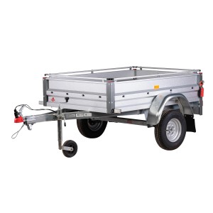 Stema Anhänger Variolux 550 mit Stützrad und Diebstahlsicherung, silberner Autoanhänger.