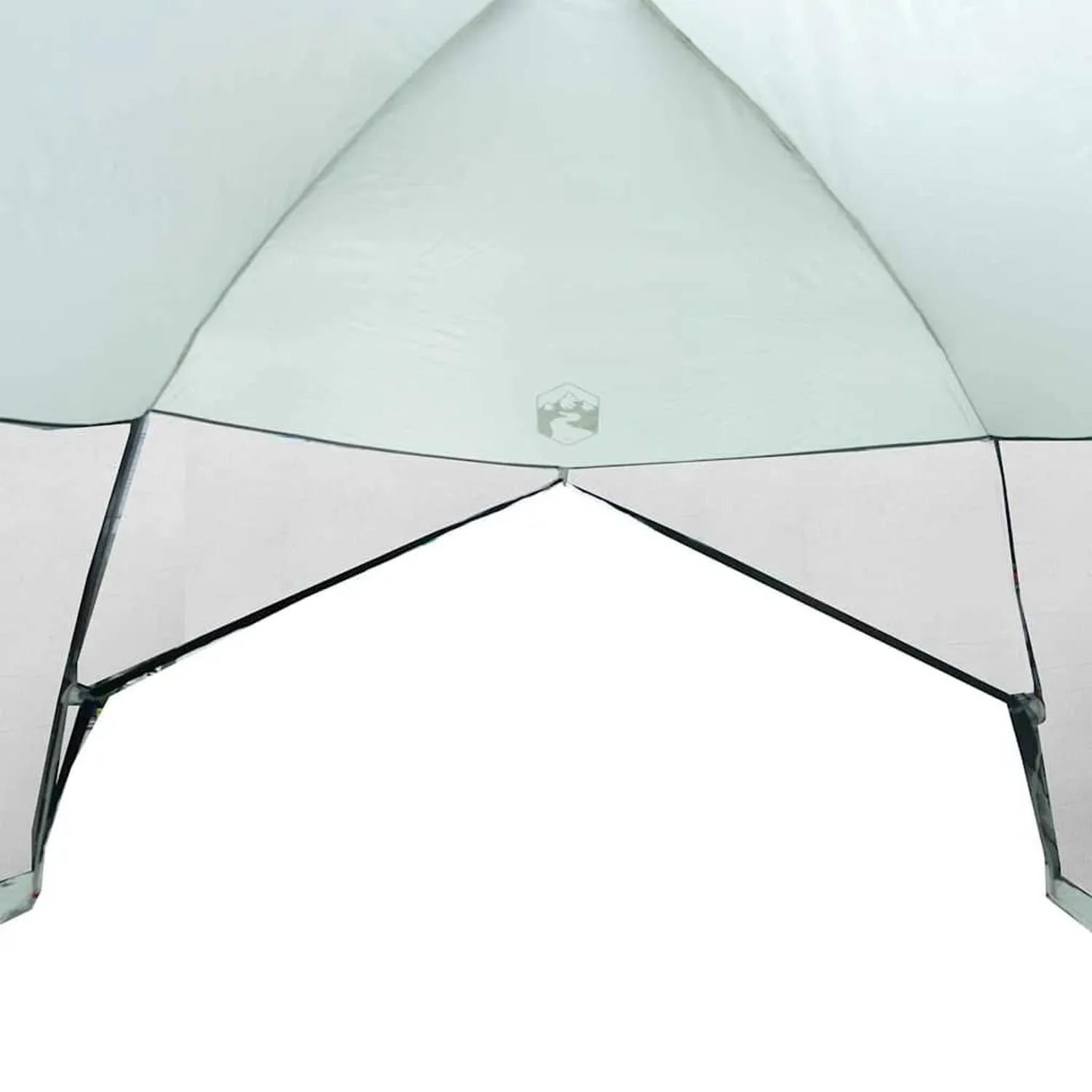 Graues vidaXL Pavillon-Zelt aus Polyester, Innenansicht. Dach und Moskitonetz-Wände sichtbar, mit Logo.