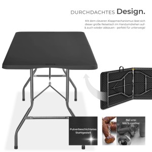 Tectake Campingtisch Panja Klappbar  Wetterfest Robuster Kunststoff  70 x 180 x 74 cm Anthrazit