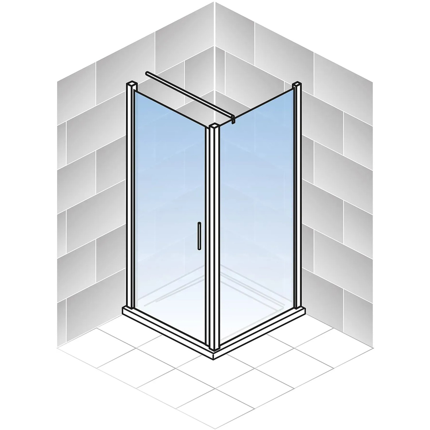 Schulte Drehtür Toura L mit Seitenwand, 200x90x90 cm, Klarglas, schwarzer Rahmen. Duschtür für kleine Bäder.