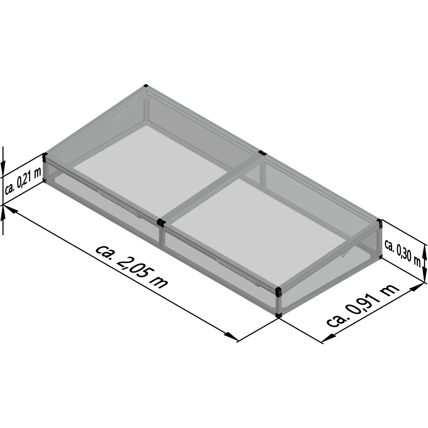 KGT Frühbeet-Aufsatz für Woody Hochbeet, Alublank, 2,05x0,91x0,32m. Zubehör für Hochbeete.