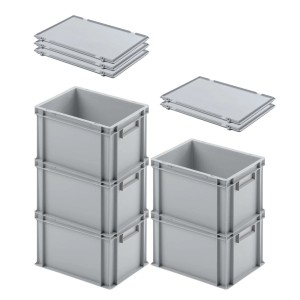 SuperSparSet: 5 graue Eurobehälter (22L) mit Deckel. Ideal als Transportbox und zur Aufbewahrung.