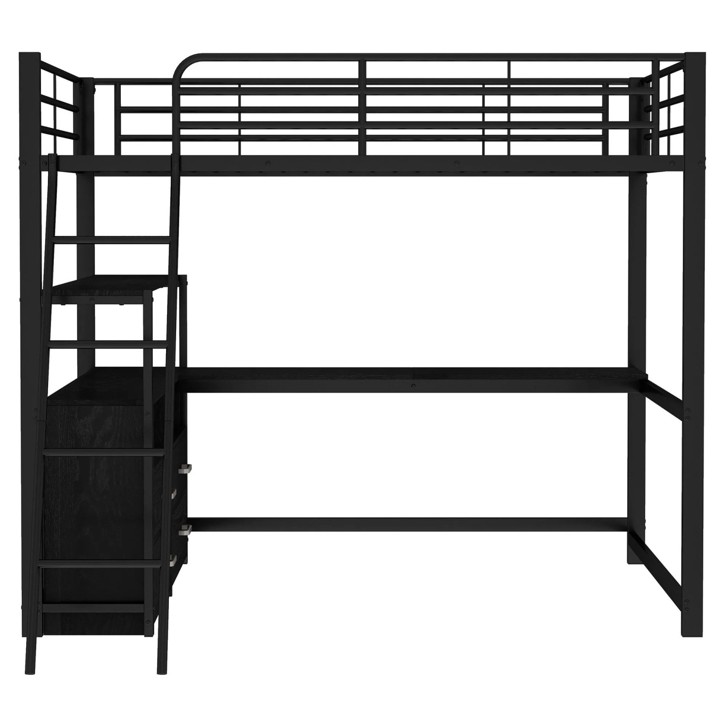 Merax Metall Hochbett 140x200 cm Mit L Form Schreibtisch Schubladen Schwarz