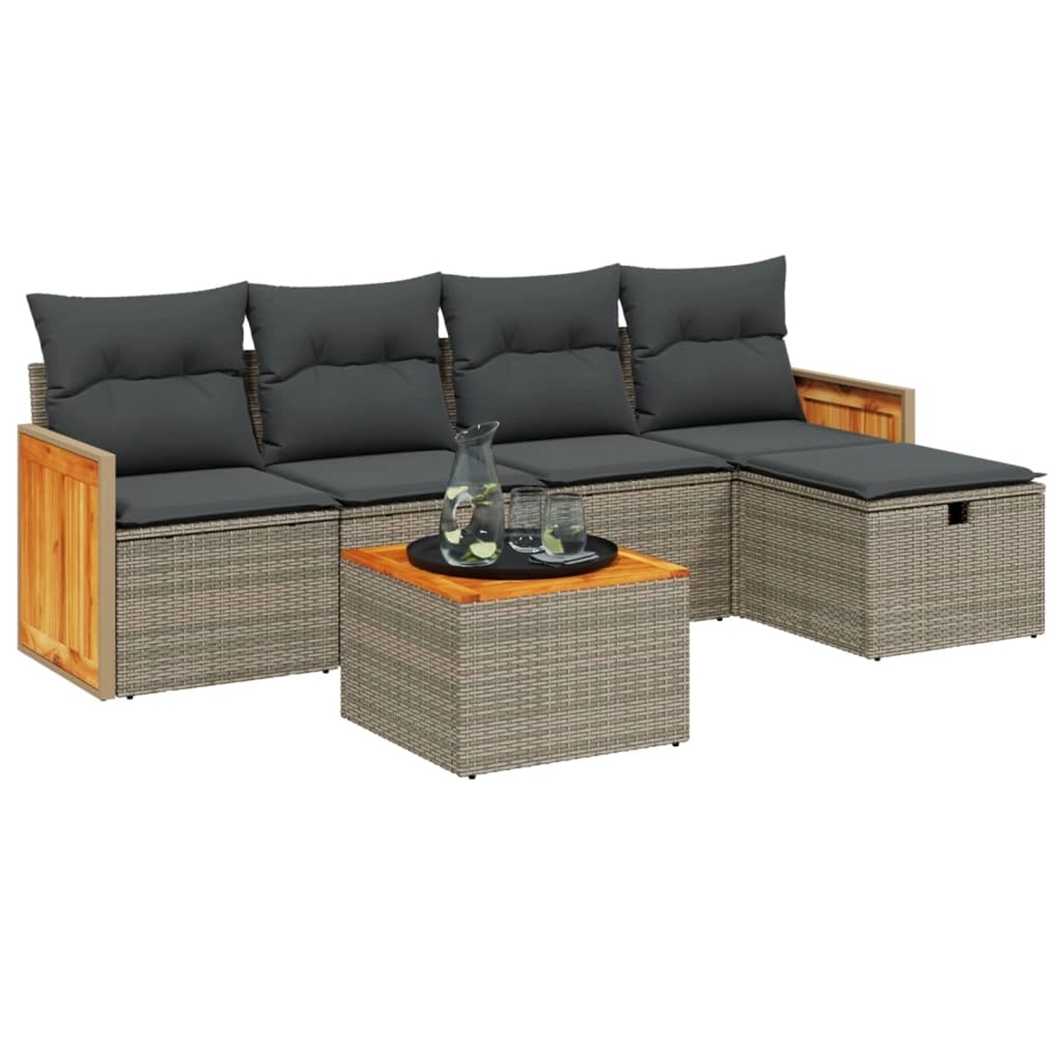vidaXL 6-Tlg Garten-Sofagarnitur mit Kissen Grau Poly Rattan 3265729