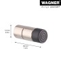 Wagner Wandtürstopper aus Zinkdruckguss in Edelstahloptik mit schwarzem Elastomer.