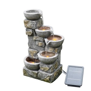 Grauer 69 cm Teamson Home Gartenbrunnen mit 5 Kaskaden und LED-Beleuchtung.