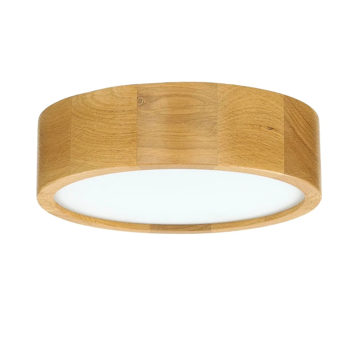 Licht-Erlebnisse Deckenleuchte Modern E27 Ø 27 cm Rund Eiche Holz Glas