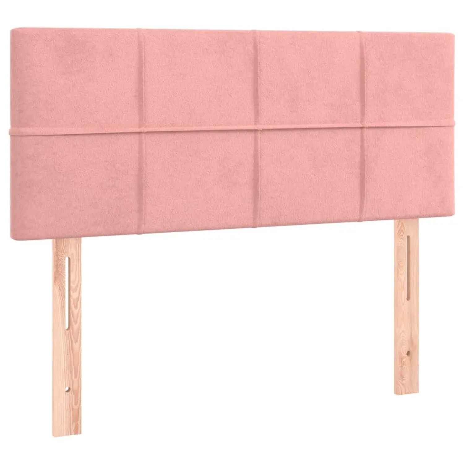 Rosa Boxspringbett Kopfteil aus Samt, 90x190 cm. Bett mit gestepptem Kopfteil und Holzfüßen.