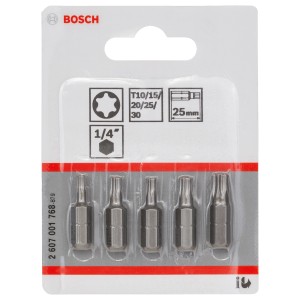 Bosch Schrauberbit Extra Hard Multipack T10-T30, 5-teilig, 25 mm, für Schraubendreher und Bohrschrauber.