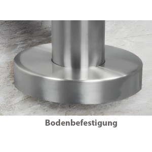Detailaufnahme Bodenmontage des Treba Eingangsgeländer GE6 aus Edelstahl.