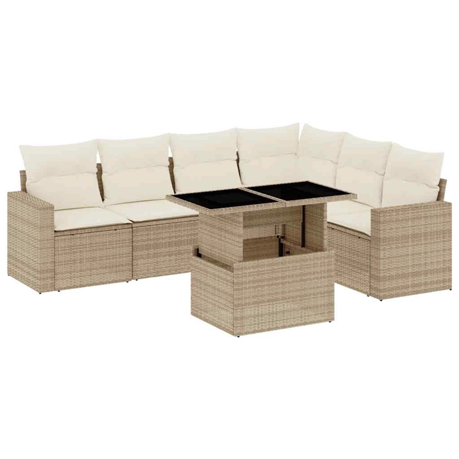 vidaXL 7-Tlg Garten-Sofagarnitur mit Kissen Beige Poly Rattan 3267298 günstig online kaufen