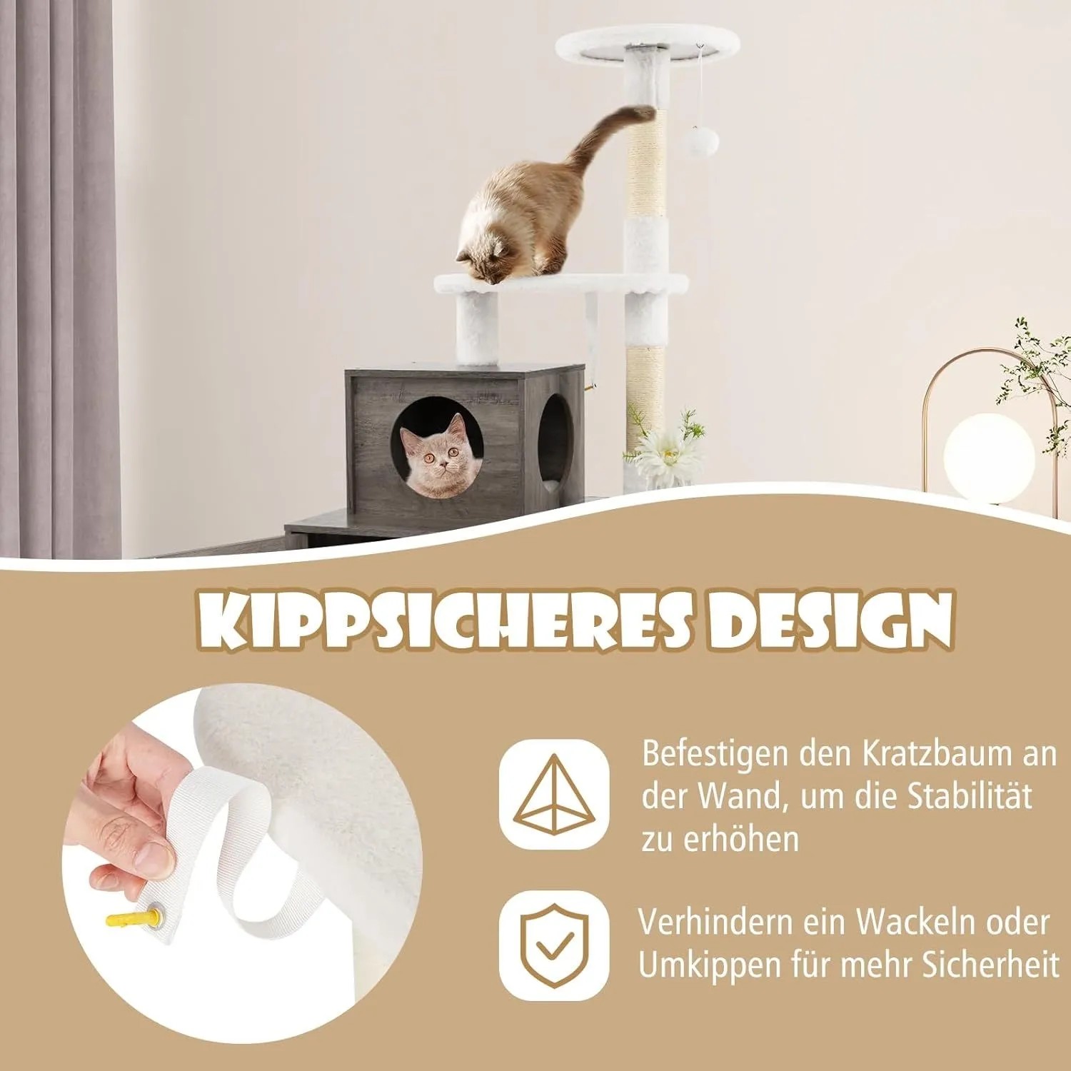 Costway Katzenmöbel Katzenbaum Katzen Spielhaus Grau 77.5x49x132 cm_5