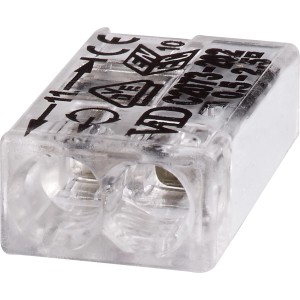 Transparente 2-polige Steckklemme für Leiter von 0,5-2,5 mm, 20 Stück im Set.