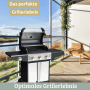 DELUKE Gasgrill 3+1 Brenner mit Deckel DELO mit Handschuhe Grillwagen mit Seitenbrenner Campinggrill mit Seitenablage Thermometer_3