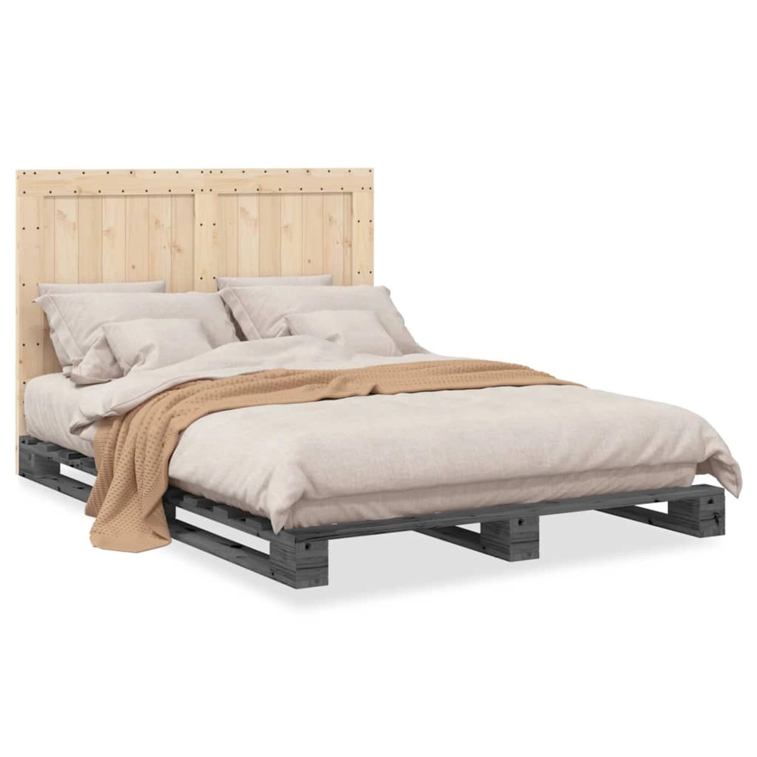 vidaXL Massivholzbett mit Kopfteil Grau 140x200 cm Kiefer 3281546 günstig online kaufen
