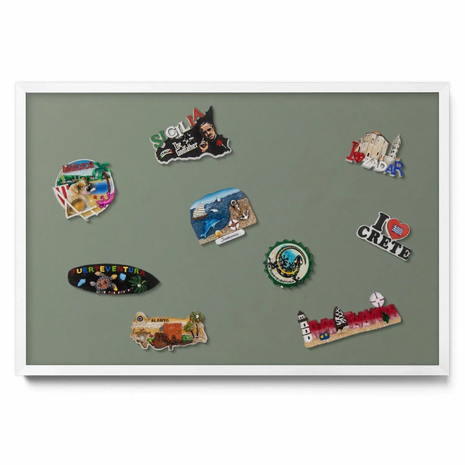 Thumbnail - Tulup Magnettafel Metall Magnettafel Gerahmt Olivfarben 60x40 cm Magnettafel Dekorativ Bedruckt Weißer Rahmen