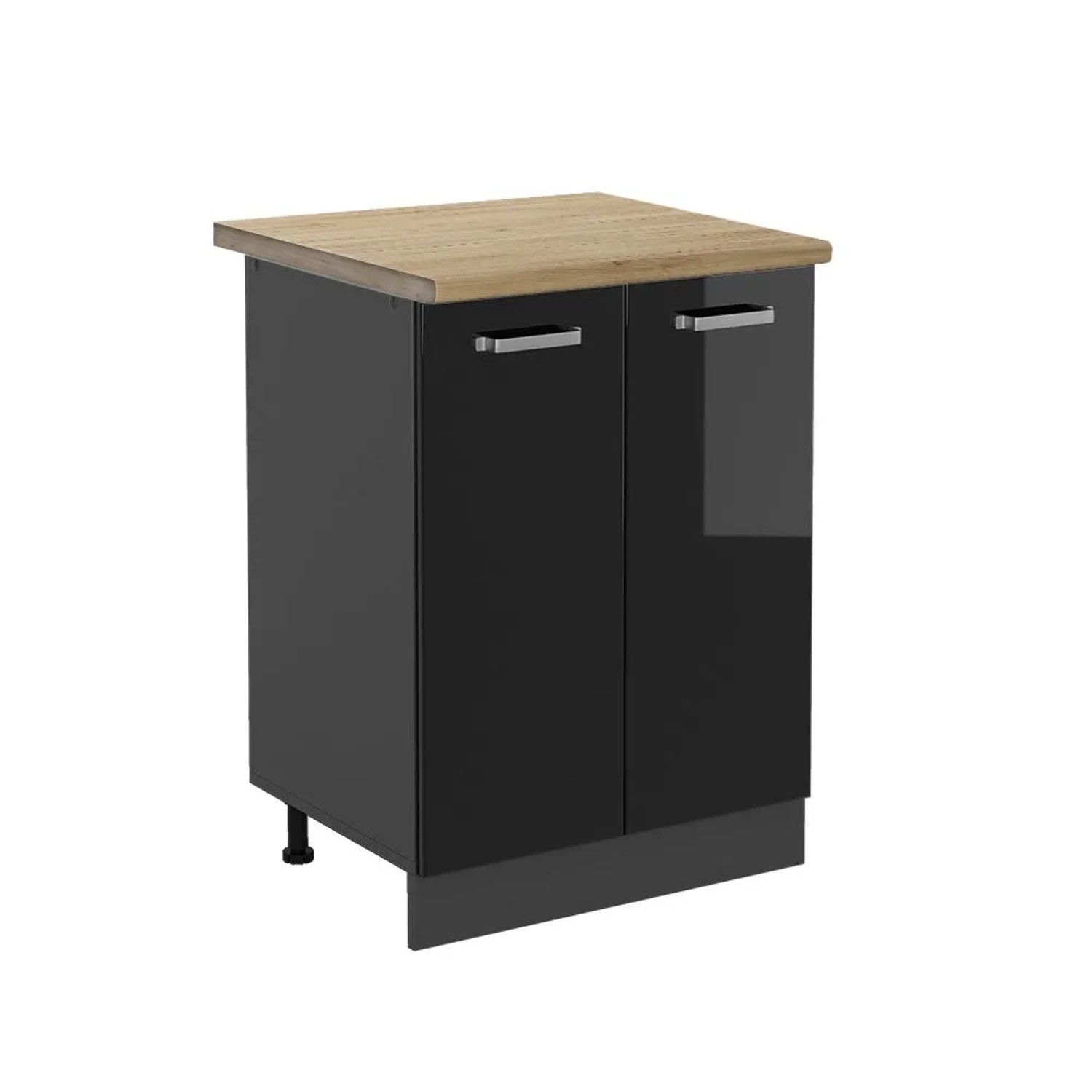 Vicco Küchenunterschrank R-Line Schwarz Hochglanz Anthrazit 60 cm AP Eiche mit Anthrazit Korpus