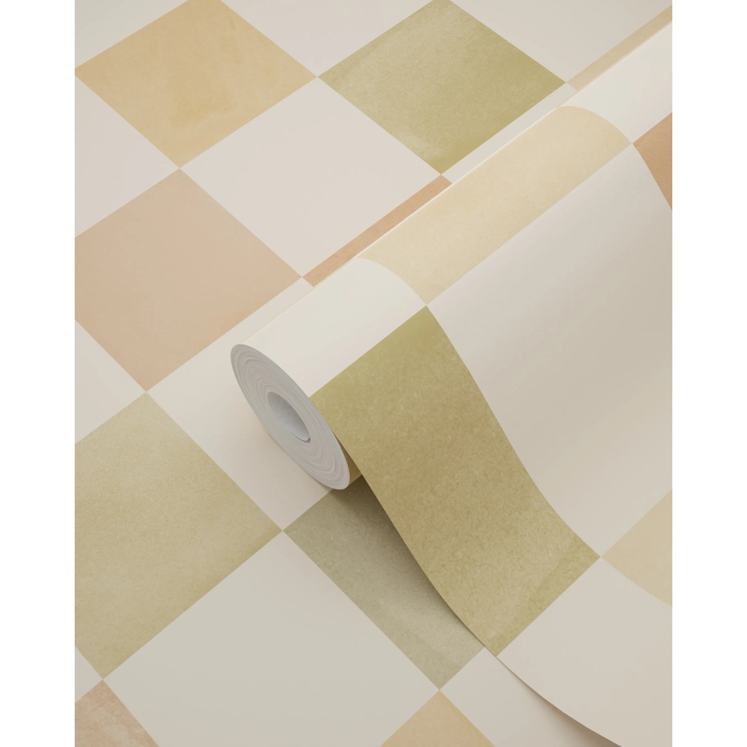 ESTAhome Vliestapete mit Karomuster in Beige, Braun und Grün.